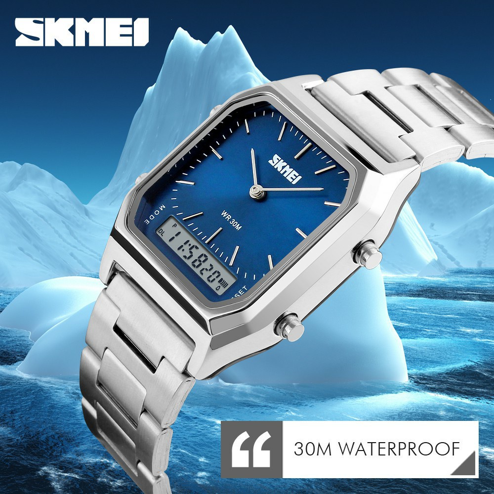 นาฬิกาข้อมือผู้หญิง นาฬิกาแบรนด์เนม นาฬิกา dw SKMEI 1220 นาฬิกาข้อมือสายเหล็ก สองระบบ กันน้ำ ของแท้ 100%