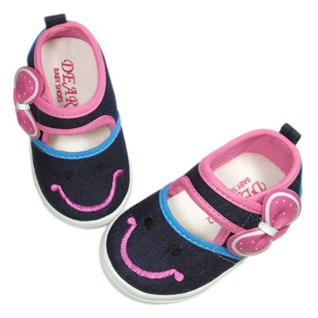 "จัดส่งฟรี" KO2 Cute Smile Denim Slip-On Shoes for Girls อายุ 1 2 3 ปี