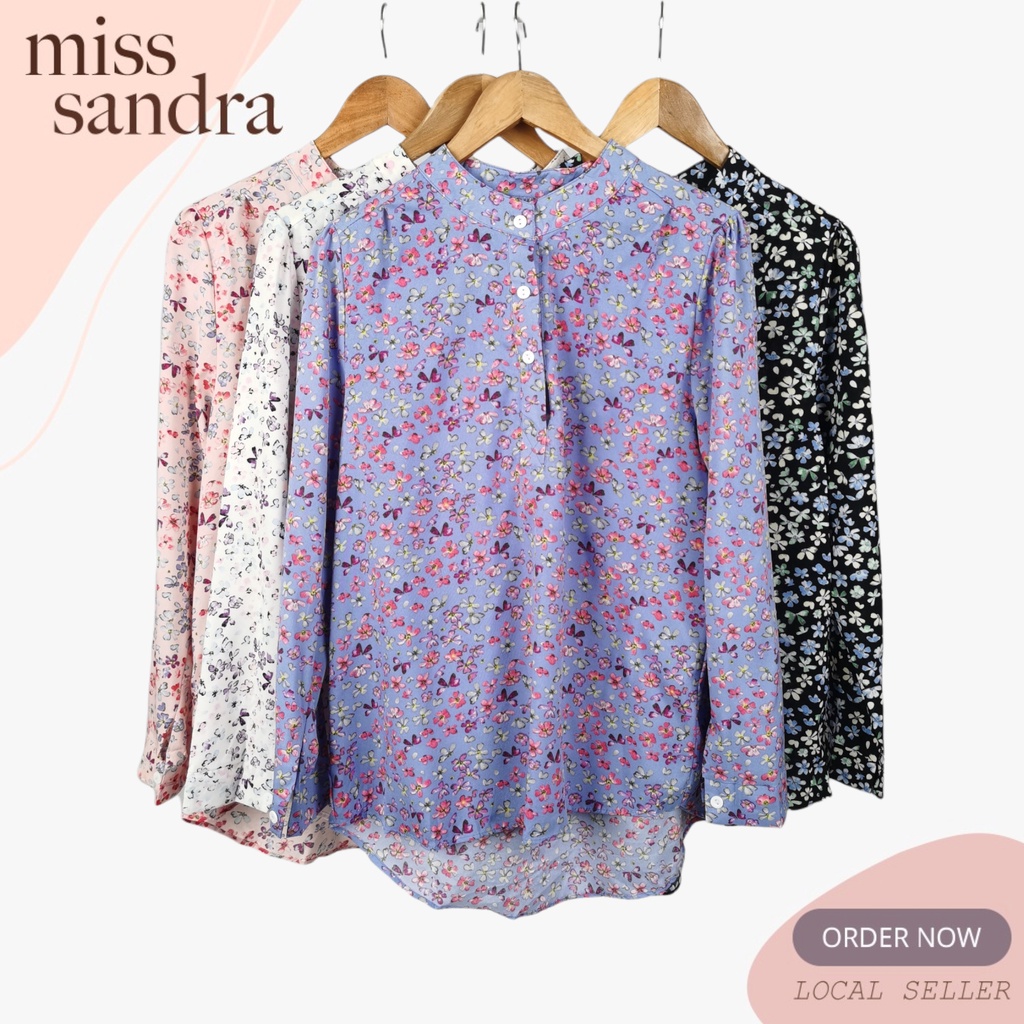 MISSSANDRA FLORAL BUTTON MUSLIMAH BLOUSE -YC02