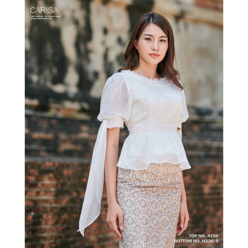 Carisa เสื้อผ้าลูกไม้ผู้หญิง เสื้อลูกไม้ ชั้นบนเป็นผ้า silk chiffon รองด้วย ลูกไม้ ปักคุณภาพดี ชุดไท