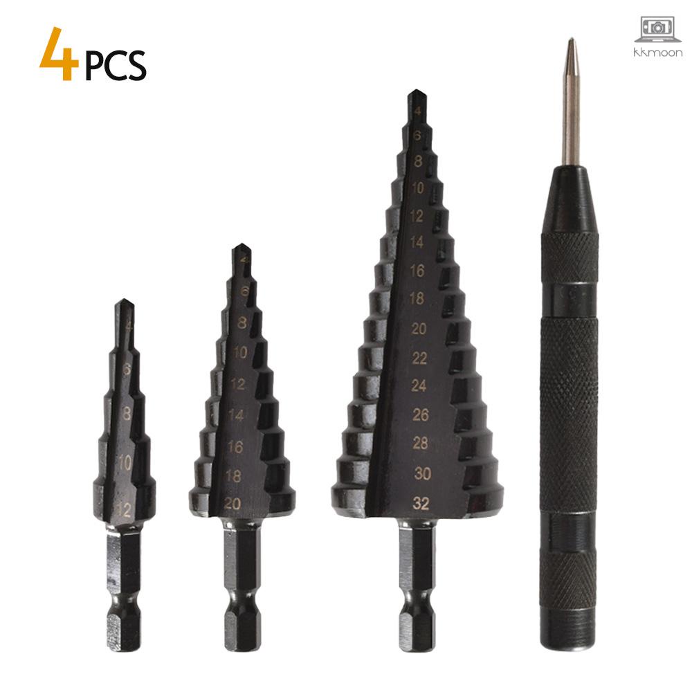 ชุดดอกสว่านเจาะโลหะ เคลือบไนไตรด์ Hss โคบอลต์ สีดํา สําหรับแผงเหล็ก เหล็ก ไม้ Pvc บาง 4 ชิ้น