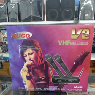 ไมค์โครโฟนไร้สาย YUGO ไมค์ลอบคู่ Wireless Microphone รุ่น YG-668 V3 ระบบVHF ใช้ถ่านAA