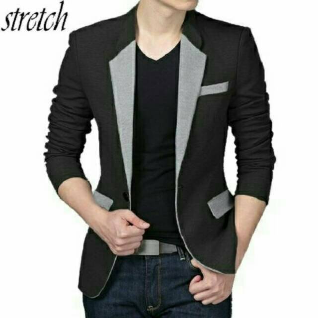 BosBaju - Oddo Black Grey Combine เบลเซอร์แฟชั่นแขนยาวผู้ชาย (11 สี)