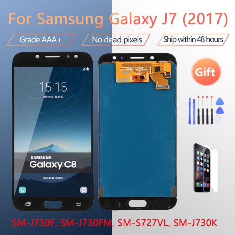 SAMSUNG 5.5 "SUPER AMOLEDสําหรับSAMSUNG Galaxy J7 Pro LCD J7 2017 J730 J730F LCD Digitizer Assemblyอ