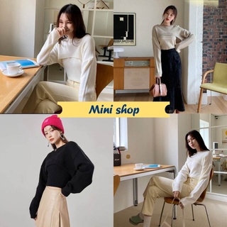 Mini shop🌸พร้อมส่ง🌸(58047) เสื้อครอป+เสื้อสายเดี่ยวไหมพรม น่ารักเท่ใส่สบายมาก