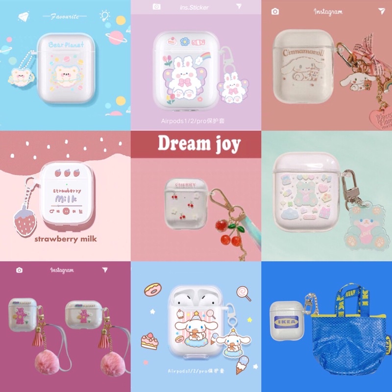 พร้อมส่งในไทย🍒 (V1) A4S117 เคสแอร์พอดสกรีนยางใส+พวงกุญแจ สำหรับ AirPods case (i9s,i11,12) เคสหูฟัง G