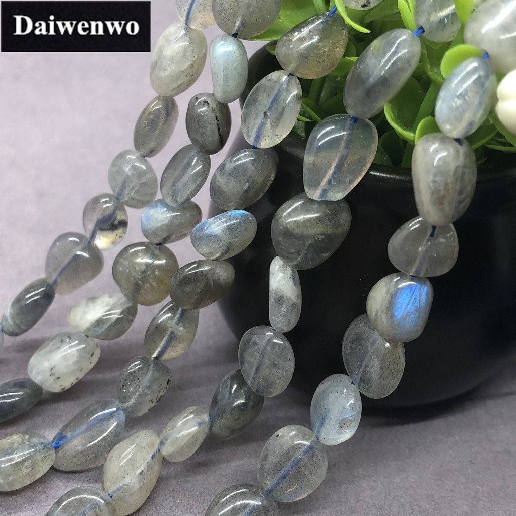 Blue Gray Labradourite Bead ลูกปัดลาบราดอร์สีน้ำเงินสีเทาธรรมชาติหินกึ่งมีค่าผิดปกติ
