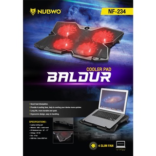 พัดลมโน๊ตบุ๊ค NUBWO รุ่น NF-234 BALDUR COOLER PAD (4 SLIM FAN) nf-234  (รับประกัน 1 ปี) ของแท้💥🛒