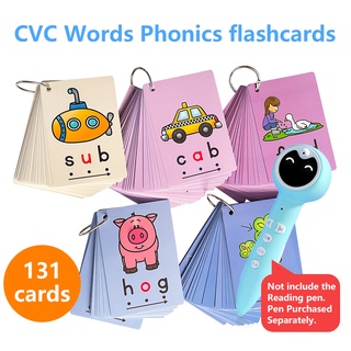 131 Cards Phonics CVC Words Flashcards Sight Word Flash Cards Toddler Kindergarten Preschool Educational Learning Games Smart Reading Pen