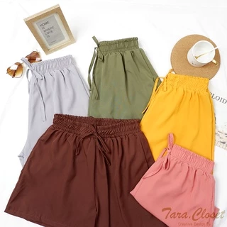 PI001 TARA Short pants กางเกงขาสั้น ทรงสปอร์ต ไม่มีกระเป๋าข้าง เอวยางยืด ผ้าไหมอิตาลี ใส่สบาย ไม่ร้อน