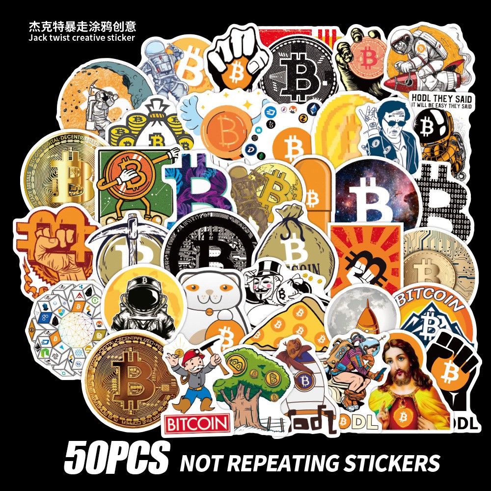Sticker Bitcoin BTC Satoshi crypto ซาโตชิ สติ๊กเกอร์ บิทคอยน์ 50 ชิ้น คริปโต สติ๊กเกอร์ ของขวัญ