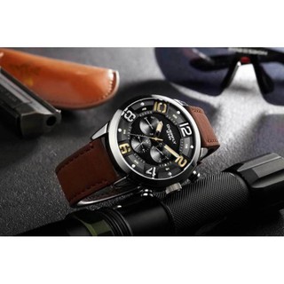 EYKI Overfly WATCH นาฬิกาสายหนังผู้ชาย เครื่องแท้ญี่ปุ่น กันน้ำ30เมตร บอกวันที่/สัปดาห์ รุ่น E-3068 (น้ำตาลเข้ม)