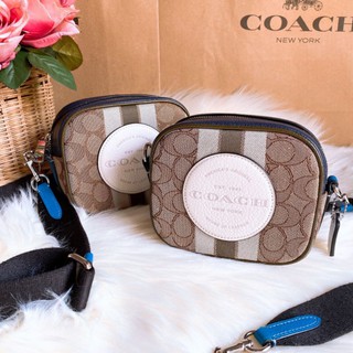 🎀 (สด-ผ่อน) กระเป๋าสะพาย ขาว COACH 2635 Mini Dempsey Camera Bag In Signature Jacquard With Stripe And Coach Patch