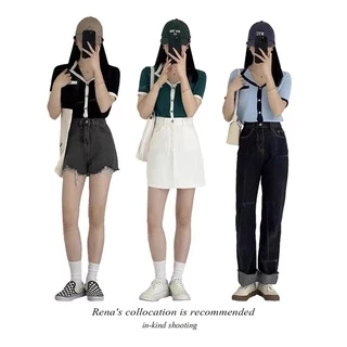 Cicishop(7939)เสื้อไหมพรมแขนสั้น กระดุมน่ารักสีพาสเทลน่ารัก