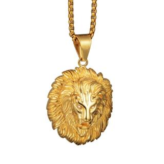 New mens fashion lion head Gold Pendant Necklace punk jewelry