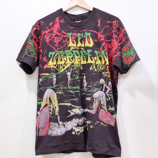 เสื้อวงLed Zeppelin ลายโอเวอร์ปริ้น ตะเข็บเดี่ยวบนล่าง สไตล์วินเทจ สกรีนทั้งตัว ผ้านอก เสื้อOVP เสื้อโอเวอร์ไซส์