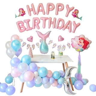 ลูกโป่งนางเงือก ลูกโป่งวันเกิด ข้อความ Happy Birthday ลูกโป่งฟอยส์ ลูกโป่งมุก เซตลูกโป่งวันเกิด Happy Birthday 🚚พร้อมส่ง