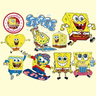 แผ่นสติกเกอร์ ลายการ์ตูน Spongebob แฮนด์เมด ซักทําความสะอาดได้ แฟชั่น สําหรับเด็กผู้ชาย และเด็กผู้หญิง 1 ชุด iron on patch