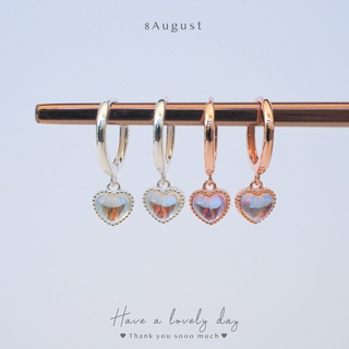 8August ต่างหูเงินแท้ ต่างหูห่วง ห้อยจี้รูปหัวใจ สไลต์เกาหลี น่ารักมาก Heart Hoop Earrings S925 10mm (A44)