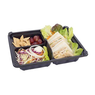 ถาดอาหาร 3 ช่อง พร้อมฝา แพ็ค 25 ชุด/Aero 3 compartment food tray with lid, pack of 25 sets