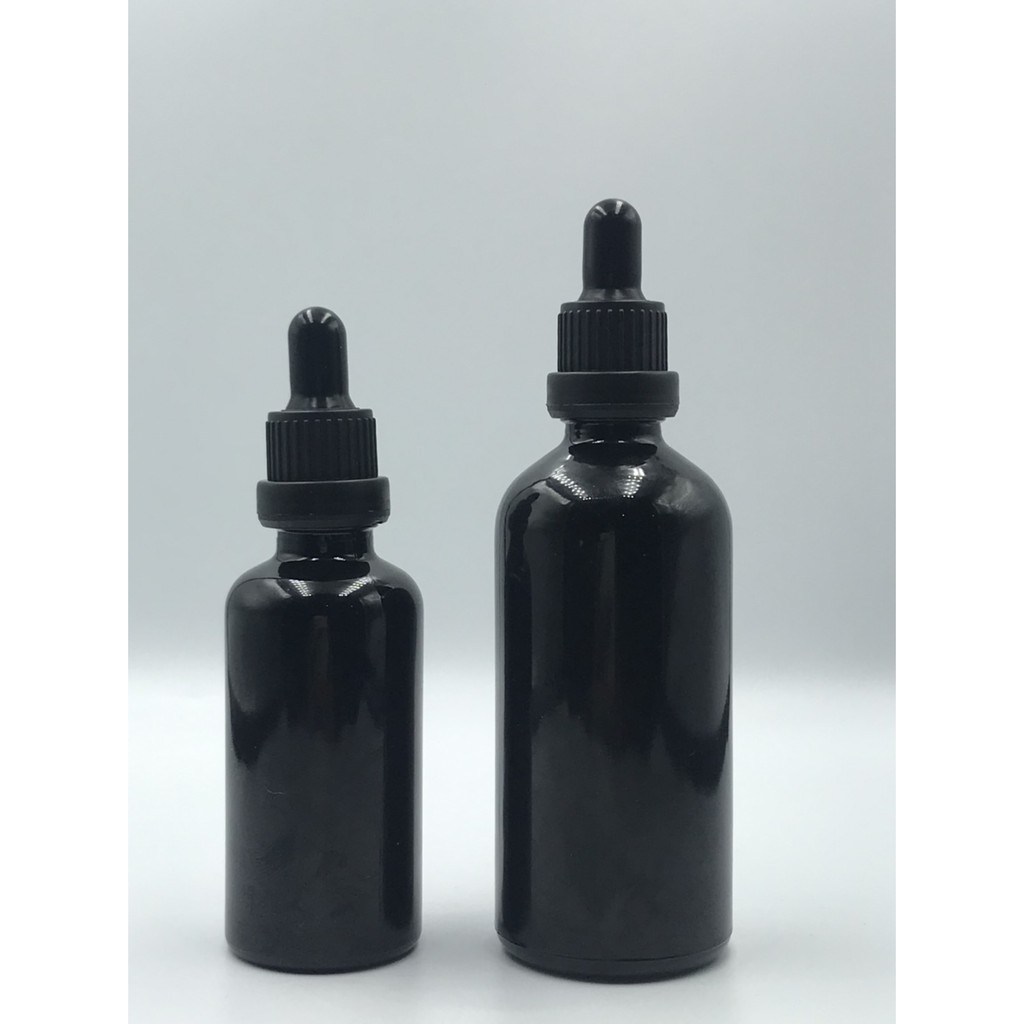 50ml 100ml ขวดแก้วสีดำพร้อมชุดดรอปเปอร์ *ฝาดำล็อคจุกดำ* เหมาะสำหรับบรรจุเอสเซ้น เซรั่ม น้ำมันหอมระเหย
