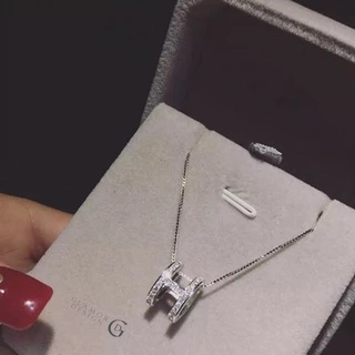 GLAMOR✨สร้อยคอเงินแท้ พร้อมจี้ฝังเพชรรูปตัว H silver925 สไตส์สาวชิคๆ สร้อยคอตัวอักษร สไตล์ใหม่