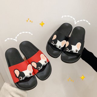 Thin strip 2019 summer new  wear cute cartoon dog word slipper female slip รองเท้าแตะลายน้องหมา