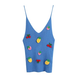 [𝗣𝗥𝗘-𝗢𝗥𝗗𝗘𝗥] 🍒🍍🍓Fruity top เสื้อสายเดียวไหมพรมปักผลไม้