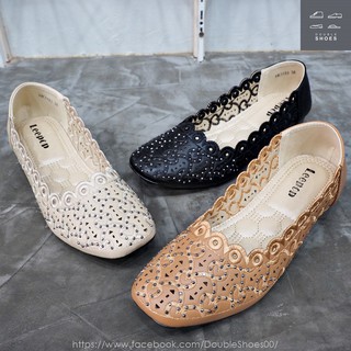 คัทชูผู้หญิง ลายลูกไม้ แต่งวัสดุ Leepop HK1193 ไซส์ 36-40 [มี 3 สี]