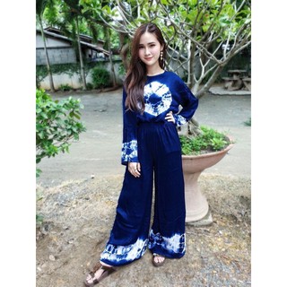 เซทกางเกง+เสื้อเเขนยาวกางเกงขายาวมัดย้อมคราม 💙