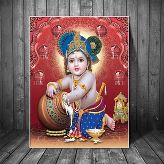 โปสเตอร์ ภาพวาดผ้าใบ รูปเทพเจ้า Krishna Religious Hinduism สําหรับตกแต่งผนังบ้าน