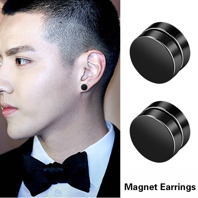 1 Pair Punk Mens Magnetic Round Ear Stud / Simple Non Piercing Earrings / Fake Earrings Gifts for Boyfriend Lover Jewelry