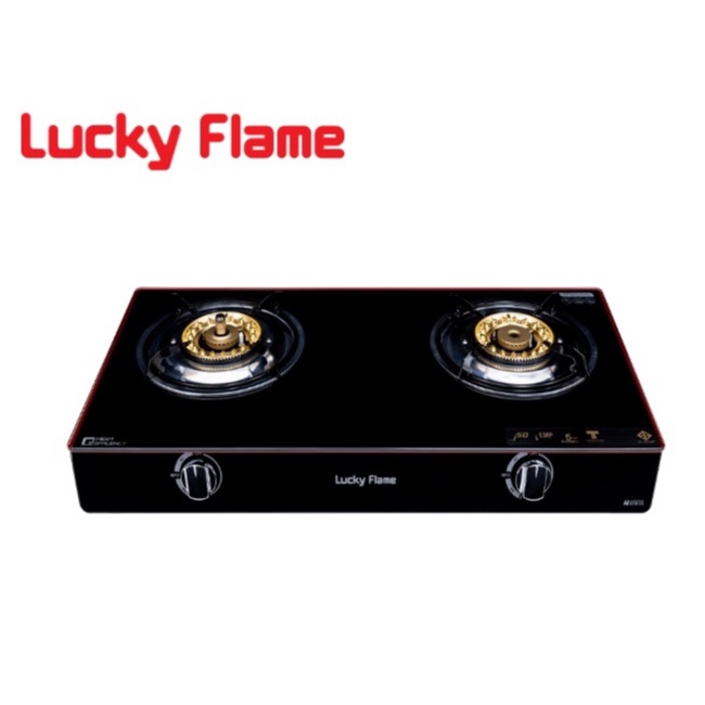 Lucky Flame มีระบบตัดแก๊ส เตาแก๊สตั้งโต๊ะหน้ากระจกนิรภัย 2 หัว รุ่น AG-112SSC เตาแก๊สระบบนิรภัย 2 ชั