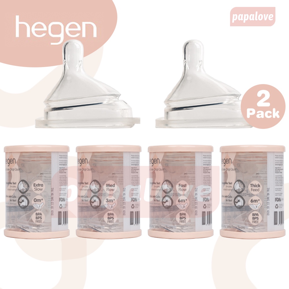 READY STOCK Hegen Teats (2 ชิ้น) ไหลช้า, ไหลปานกลาง, ไหลเร็ว, อาหารหนา Hegen Milk Bottle Teat (0M+-6M+) Hegen Milk B