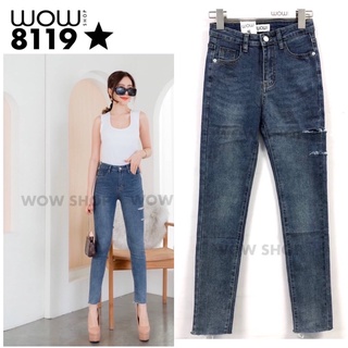 wow shop 8119.1 👖ยีนส์ยืด ทรงเดฟ ตัดปลายขา สีดำฟอก ทำกรีดสะโพกซ้าย 2 เส้นเบาๆ ใส่สวยมากกกก