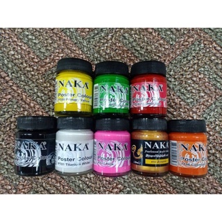 NAKA สีโปสเตอร์ สีน้ำ สีนาคา 15 ml. 30 ml. สีสด เนื้อละเอียด (8 สี มุกทองเข้ม,ส้ม,ชมพู,ขาว,เขียว,เเดง,เหลือง,ดำ) 1 ขวด