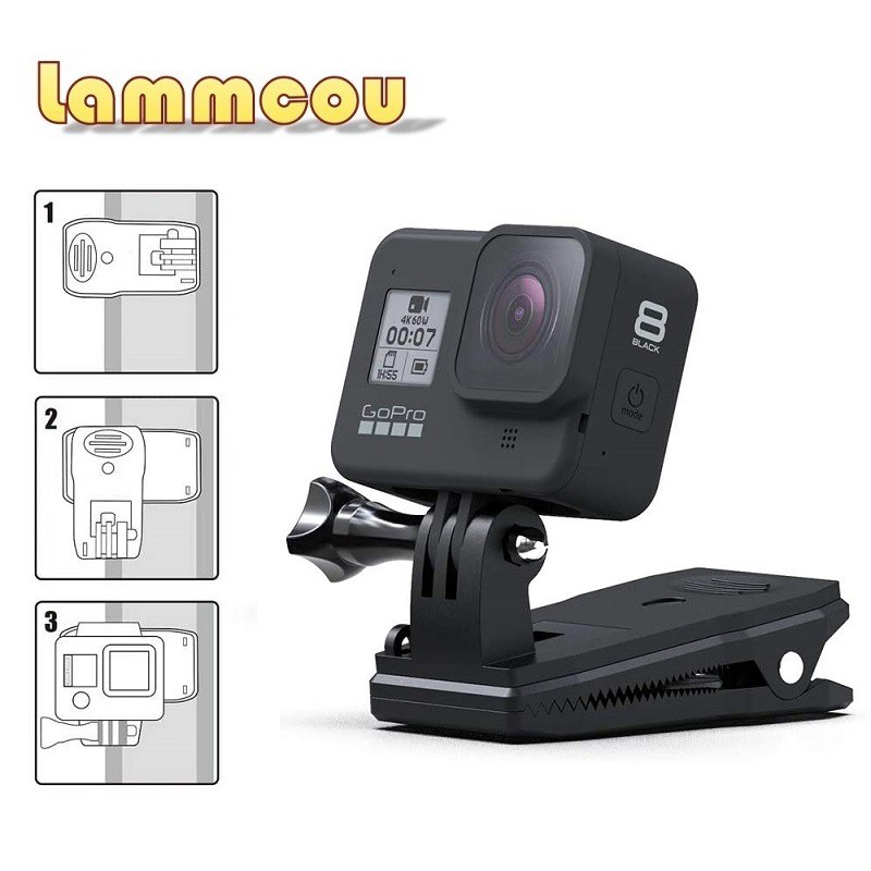 Lammcou 360 องศาหมุนกระเป๋าเป้สะพายหลัง Clip Mount Quick Clip Mount ใช้งานร่วมกับ GoPro Hero 10 9 8 