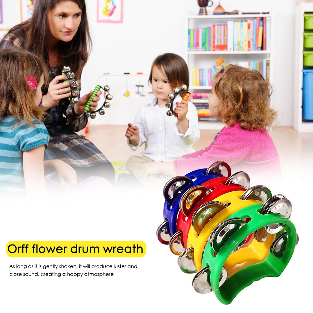 4pcs Toy Musical Instrument Tambourine Jingles Hand Rattle Bell Orff Percussion Musical 9691