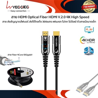 Veggieg Cable Fiber Optic HD2.0 AOC 4K 60Hz 18Gbps 4:4:4 20M/30M/50M/100M/ประกัน1ปี/สายไฟเบอร์ สายเชื่อมต่อแสดงผล