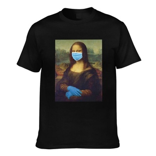 เสื้อยืด ผ้าฝ้าย พิมพ์ลาย Mona Lisa Wearing A Mask Father/Dad แฟชั่นฤดูร้อน คุณภาพดี