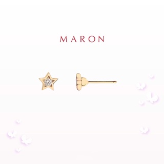 MARON - Feo Stars Stud Earring ชุบสี Beige Gold ต่างหูแป้น พลอยเพทายสีขาว เงินแท้925