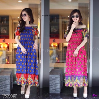 TW4467 Maxi Dress ปาดไหล่ลายดอก เนื้อผ้าสปัน นิ่มๆ  ปาดไหล่ลายดอก