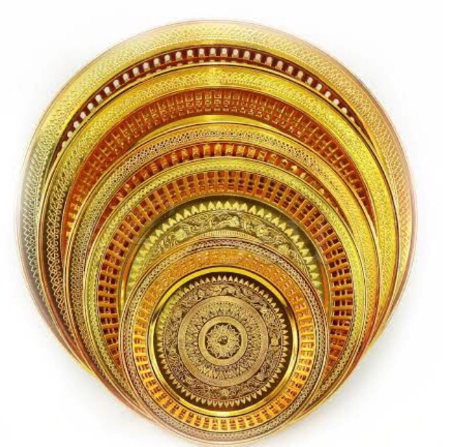 ถาดกลมรัตนโกสินทร์ สีเงิน สีทอง ถาดวางของไหว้ ถาดถวายพระ ถาดวางดอกไม้ พานขันหมาก