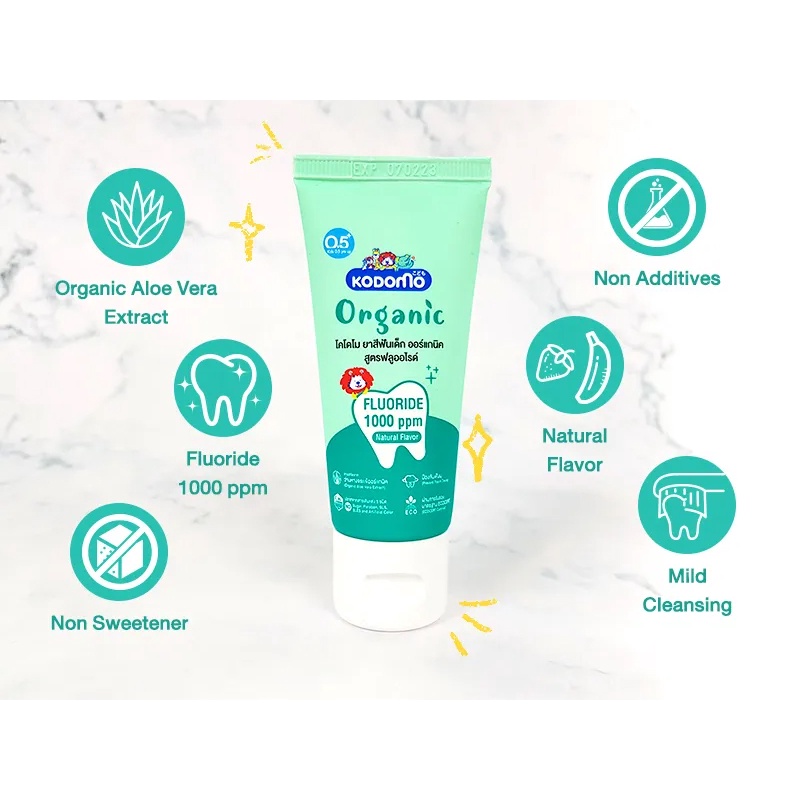 KODOMO โคโดโม ยาสีฟันออร์แกนิค1,000 ppm แบบเจล40 กรัม 1 หลอด/เด็ก6เดือนหรือมีฟันน้ำนมซี่แรก EXP.30-04-2027 - รูปที่ 5