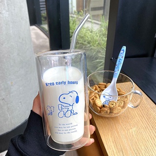 Korean Snoopy dog glass double layer anti scald heat resistant drinking cup student milk cup juice cup