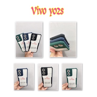 ✨ใหม่✨Caseหลังใสแข็งขอบสีกันกระแทกกันกล้องสำหรับVivo Y02s