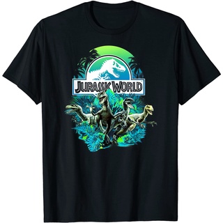 เสื้อยืด พิมพ์ลาย Juric World Jungle Velociraptor Attack สีฟ้า สีเขียว สําหรับผู้ใหญ่Size S-5XL