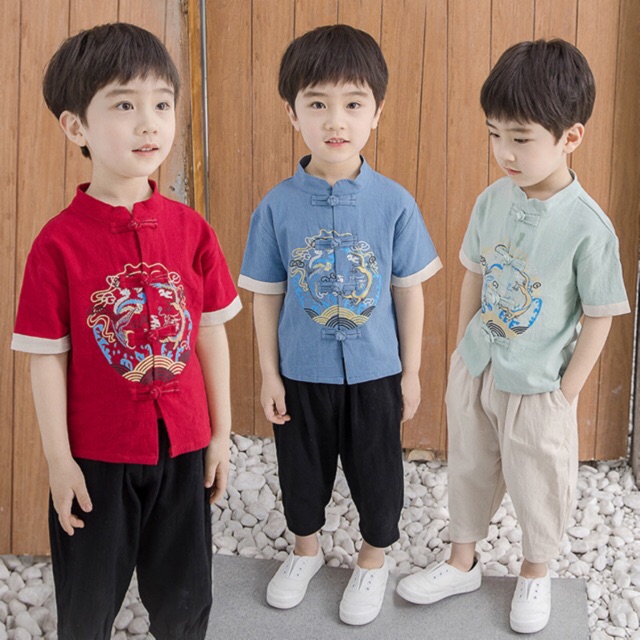 ชุดจีนเด็กชาย เสื้อ+กางเกง พร้อมส่งในไทย (มีราคาส่ง)