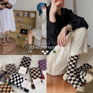 (พร้อมส่ง 🛻) checkered socks ▀▄▀ ٠˟ 🥦 cotton 💯 so cool  ผ้านิ่ม ใส่แล้วไม่อับชื้น