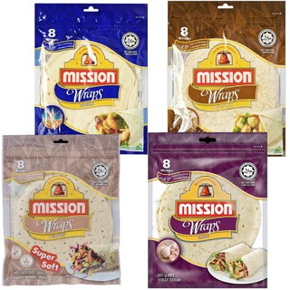 Mission Wraps Original Wholegrain 6 Grains Garlic 8 wraps แรพส์ โฮลเกรน ขนาด 360 กรัม